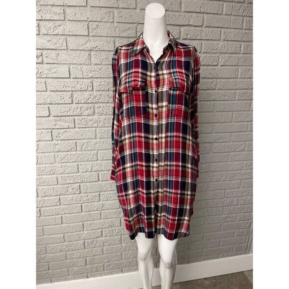 Indigo Thread Co Tops - Indigo Thread Co. Women Red Plaid Button Down Long Shirt  Tunic Size M